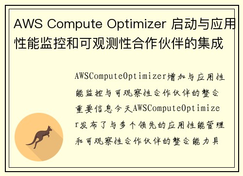 AWS Compute Optimizer 启动与应用性能监控和可观测性合作伙伴的集成 云财务管理